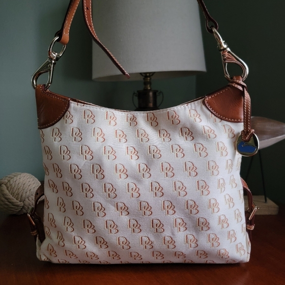 Dooney & Bourke Frederica Crossbody Cream & Brown Monogram w/ Tan Leather - Picture 4 of 16